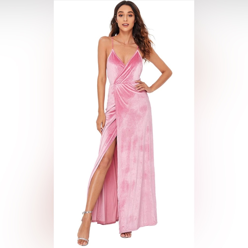 Elegant Pink Velvet Maxi Dress